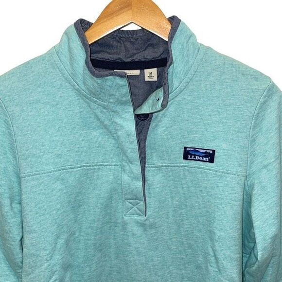 L.L. Bean Womens 1/4 Button Pullover Rugby Sweatshirt Mint Green Medium - Picture 3 of 9